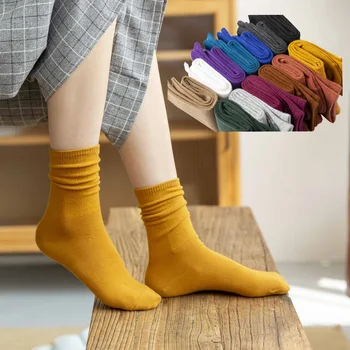 

Japanese Korea High School Girls High Socks Loose Solid Colors Double Needles Knitting Cotton Long Socks Women Autumn and winter