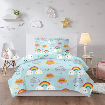 

Cartoon Rainbow Kids Microfiber Bedding Set Duvet Cover Set Animals 3D Print Bed Linen Set Pillowcase Twin Full Queen Bedclothes