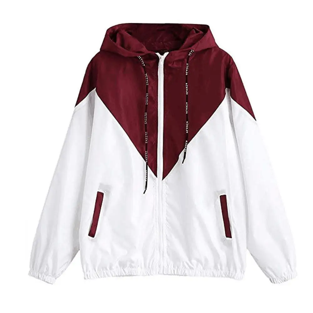 Outdoor Sport Coat Autumn Jackets Women Long Sleeve Patchwork Thin Skinsuits Hooded Zipper Pockets Sport Coat Running Jacket