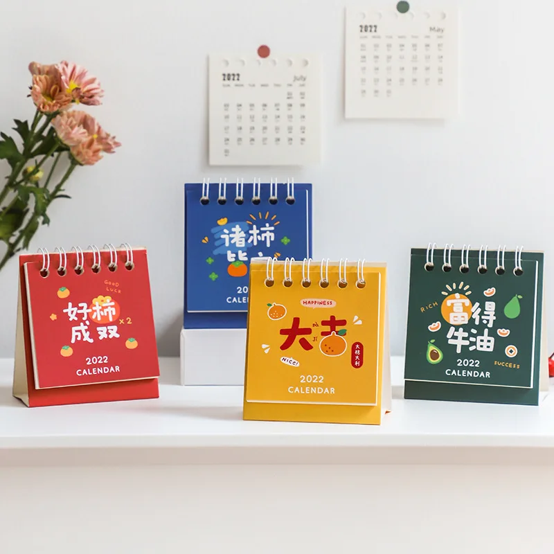 

2022 New Kawaii Cute Orange Avocado Mini Coil Calendars Creative Desk Calendar Daily Schedule Planner Agenda Organizer n1184