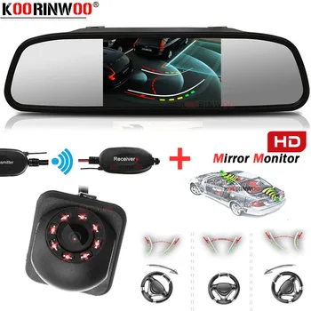 Koorinwoo-2.4G 무선 자동차 스마트 시스템, 이동 트랙 카메라, 와이드 엔젤 + 왼쪽/오른쪽 뷰 카메라, LCD 모니터 후방