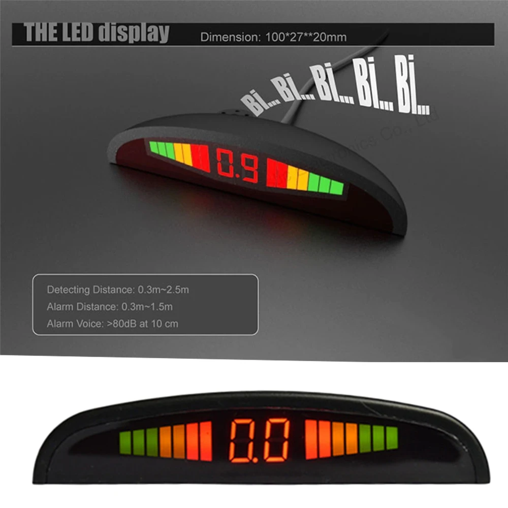 Автомобильный парковочный датчик, светодиодный дисплей, зуммер, 4 датчика, плоский обратный дисплей, парковочный датчик, комплект, автомобильный резервный радар, монитор, система