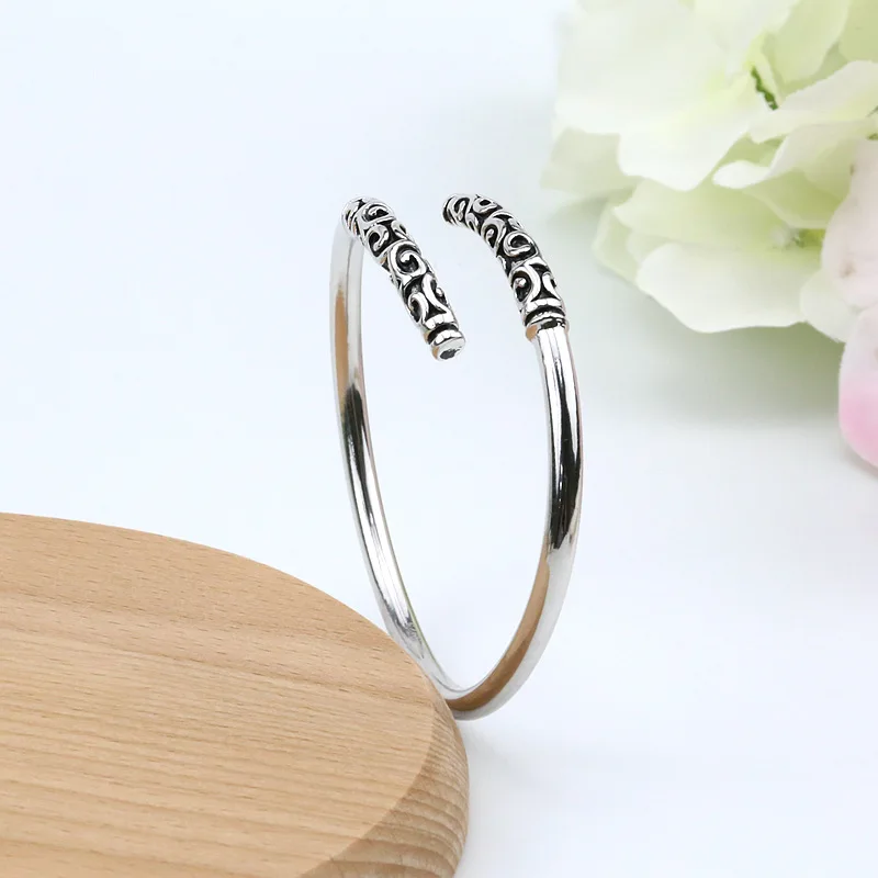 

Sterling Silver Bracelet Fashion Personality Modern Brother Bangles Solid 925 Silver Women Bracelets 6cm Diameter