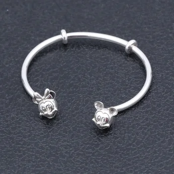 

Original 925 Sterling Silver Moments Open Bangle With Minnie & Mickey Caps Bangle Bracelet Fit Bead Charms DIY Fashion Jewelry