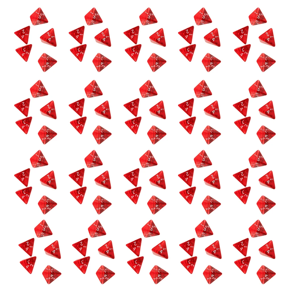 100 шт. красный драгоценный камень многогранные кубики набор D4 Die Четырехсторонние кости для подземелья и драконов настольные игры