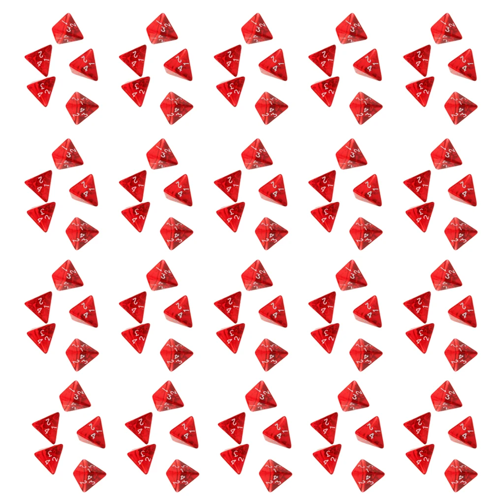100 Pieces Red Gem Polyhedral Dices Set D4 Die Four-sided Dice for Dungeons & Dragons Table Games