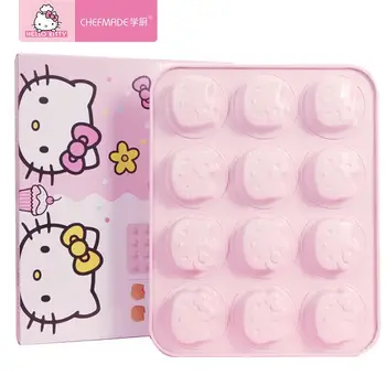 

Hello Kitty Creative Cartoon Cute 12 Connected Cake Baking Mold Not sticky Cat Heads Qi Feng Sponge Cake Bread Baking moulds
