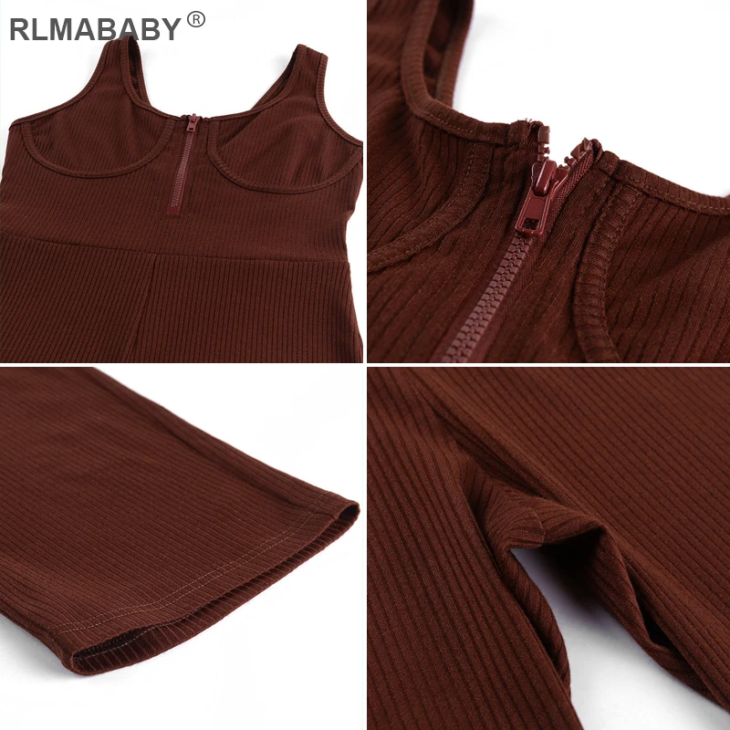 RLMABABY Summer Women Ribbed Playsuit Skinny V Neck Zipper Fitness Jumpsuit Sleeveless Backless Sexy Rompers Playsuit Jumpsuit