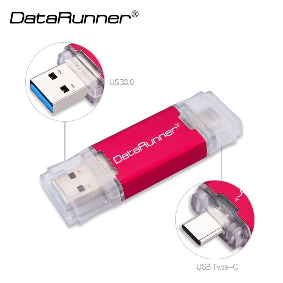 USB флеш-накопитель DataRunner 3,0, USB флеш-накопитель TYPE-C, 512 ГБ, 256 ГБ, 128 ГБ, 64 ГБ, 32 ГБ, USB флешка 3,0 OTG, флешка для Android/PC - Цвет: Красный