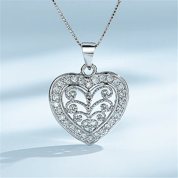 

DY 925 Sterling Silver Necklace Clear Cubic Zirconia Heart Shape Hollow Pendant With Chain Necklace For Women Fashion Jewelry