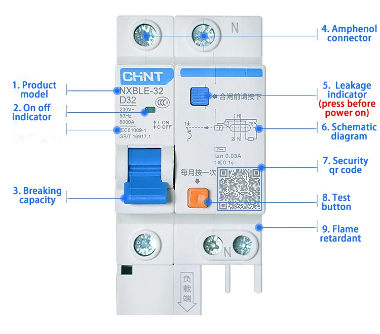 CHINT AC230/400 V NXBLE-32 1P+ N устройство остаточного тока D 6 10 16 20 25 32A электромагнитного выпуска Тип D защита от утечки