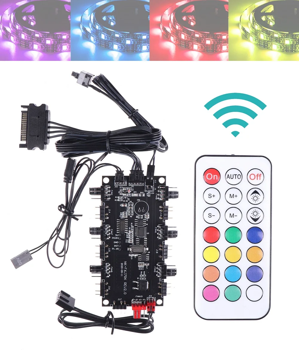 Цветная (RGB) возрастом от 1 года до 6 втулка вентилятора контроллер скорости ШИМ 2 в