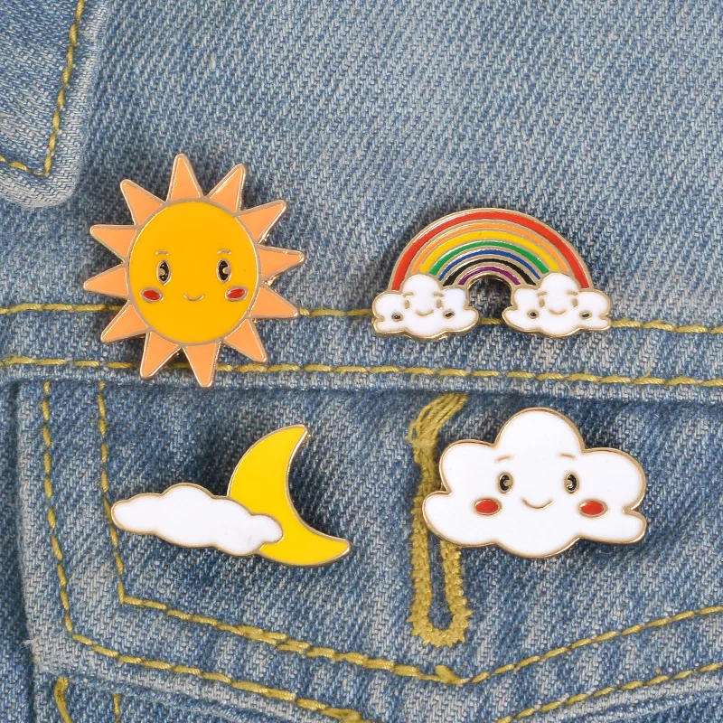 

Cartoon Rainbow cloud Sun moon white clouds dark clouds brooch Jeans Backpack Badges Metal Enamel Pin Clothes Free Delivery