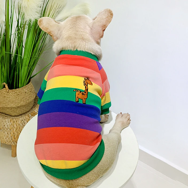 Одежда для собак с радугой одежда для домашних животных Толстовка с капюшоном для собак зимняя одежда для собак пальто свитер французская одежда для бульдога для собак костюм - Цвет: 1