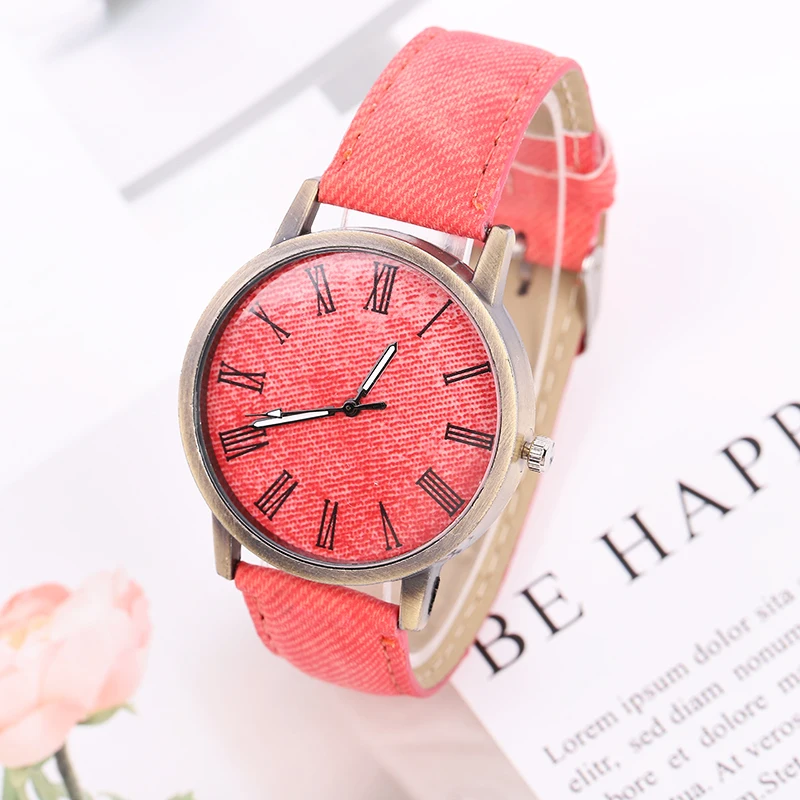 Relojes, женские кварцевые часы, джинсовый дизайн, кожаный ремешок, мужские повседневные наручные часы, женские часы, Relogio Masculino - Цвет: Pink