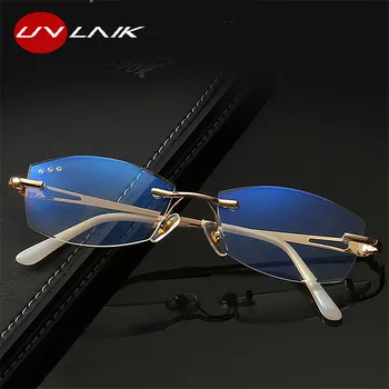 

UVLAIK Rimless Blue Light Blocking Reading Glasses for Women Luxury Ladies Diamond Eyeglasses Frame 1.0 1.5 2.0 2.5 3.0