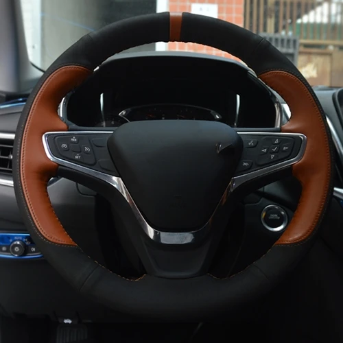 Black with brown Для Chevrolet Equinox чехлы на руль мягкая кожаная оплетка на руль автомобиля аксессуары для салона - Цвет: Black with brown