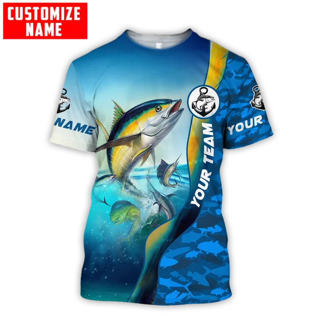 Custom name Tuna fishing Camo 3D Printing Mens t shirt Cool Summer Fashion  Unisex Short sleeve