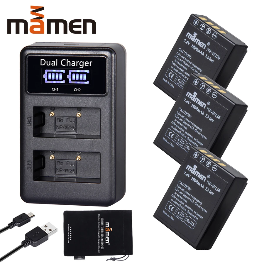 

3pcs 1800mAh NP-W126 NP W126S NP W126 Fujifilm Digital Camera Battery +USB LCD Dual Charger for Fuji HS30EXR HS33EXR X-Pro1 X-T1