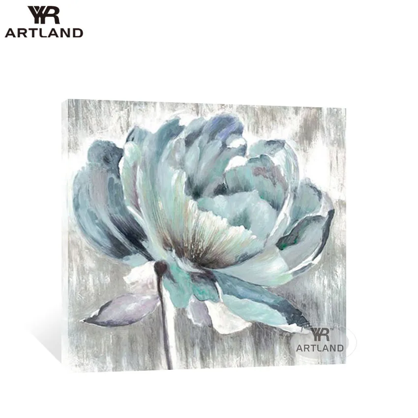 YYR-ARTLAND Large sizes blue flowers Pure Hand painted abstract oil painting on canvas wall art picture for living room backdrop