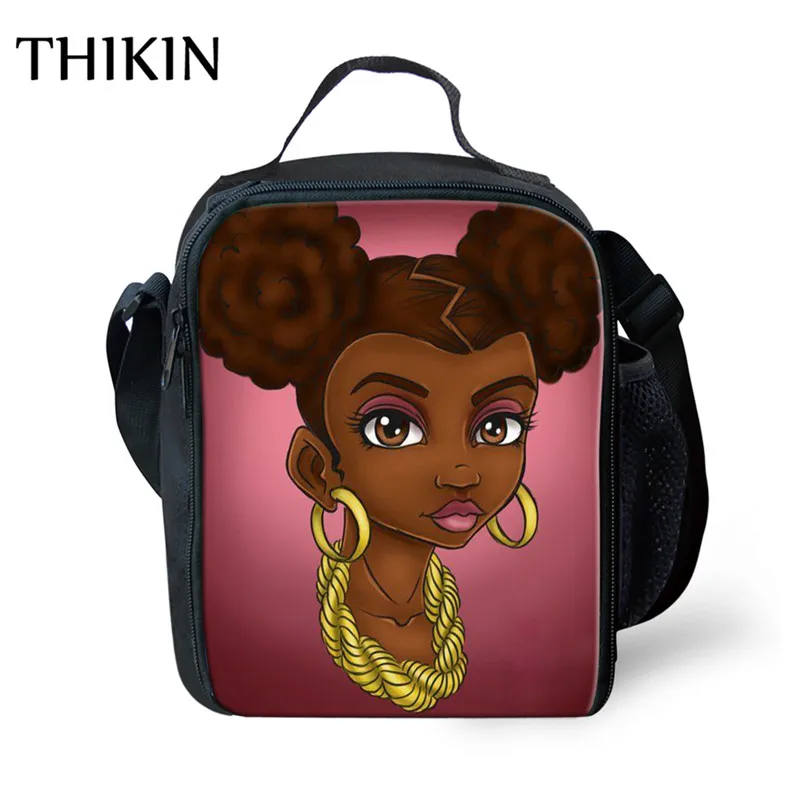 THIKIN BAG THIKIN Симпатичные Африканский Американский черный девочек рюкзак для обеда детская коробка для завтраков сумка изотермическая походная Еда сумка, школьные принадлежности - Цвет: THIKIN BAG
