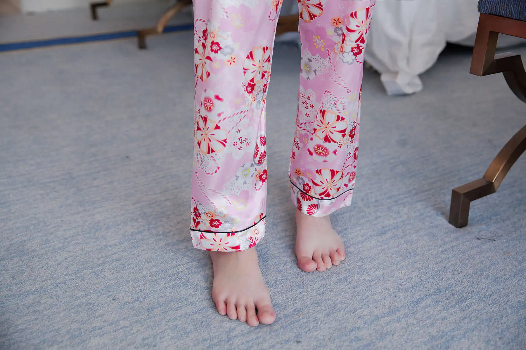 Летний и осенний женский Шелковый пижамный комплект, атласная рубашка с длинными рукавами+ брюки с принтом вишни, домашний сервис