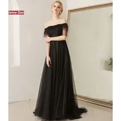 JaneyGao Черное вечернее платье из перьев 2019 Новое банкетное элегантное сексуальное длинное вечернее платье