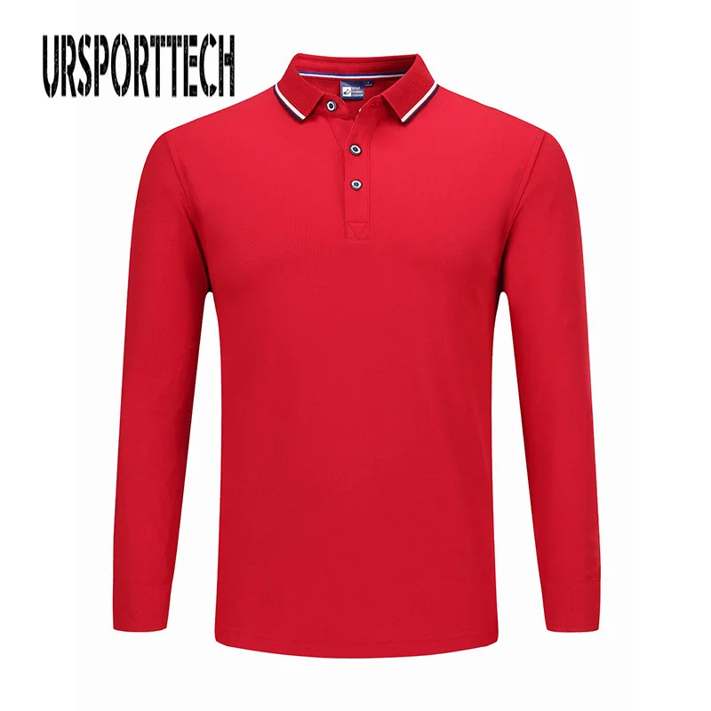 Красный URSPORTTECH Polo рубашка мужская плюс размер 3XL 4XL Sping Осенняя брендовая мужская рубашка поло с длинным рукавом Повседневная мужская рубашка s рубашки поло - Цвет: Красный