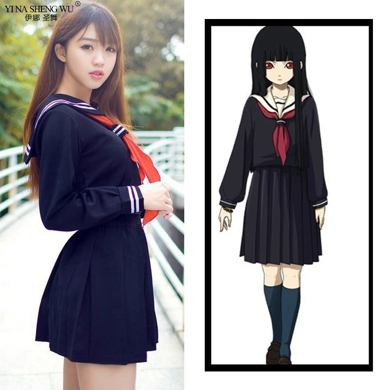 

Japanese Korea School JK Uniform For Girls Autumn Long-sleeve Student Sailor Uniforms Anime Hell Girl Cosplay Costumes With Tie