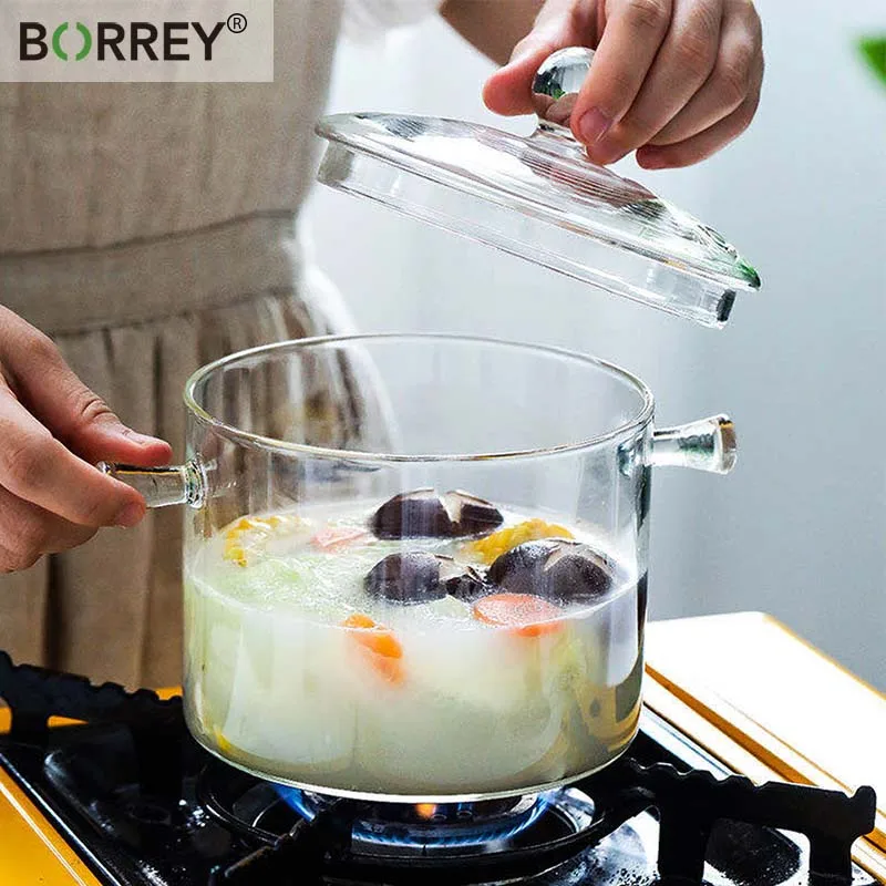 Clear Glass Cooking Stovetop Pots Thicker and Heavier Upgraded Glass Pot  for Use on Open Flames and Gas Stovetops 