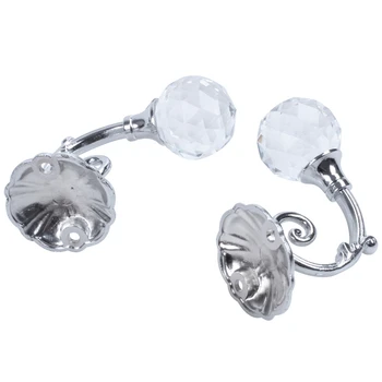 

2Pcs Metal Crystal Glass Support Hook Curtain Holder Tieback Hook