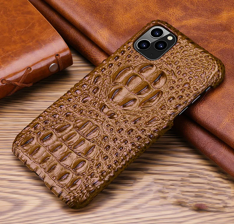 Роскошный чехол для телефона из натуральной кожи для Apple Iphone X Xs 11 Pro Max Xr 7 8 Plus задняя крышка 3d крокодиловая кожа Твердый Чехол - Цвет: Brown