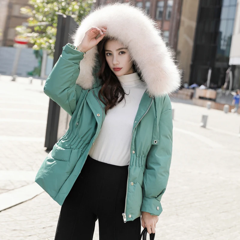

2019 New Brand Large Fur Duck Down Jacket Women Winter Short Coats White Duck Down Coat Abrigos Mujer Outwear Hiver 8810