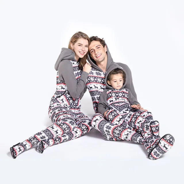 PatPat Parent-child Winter New Plus Velvet Pajamas Comfortable Snowflake Plush Color  Pajamas Hooded With Feet