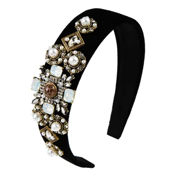 

Crystal Rhinestone Bezel Elegant Velvet Satin Hairband Hair Accessories Baroque Jeweled Pearl Headband For Women Girls Hair Hoop