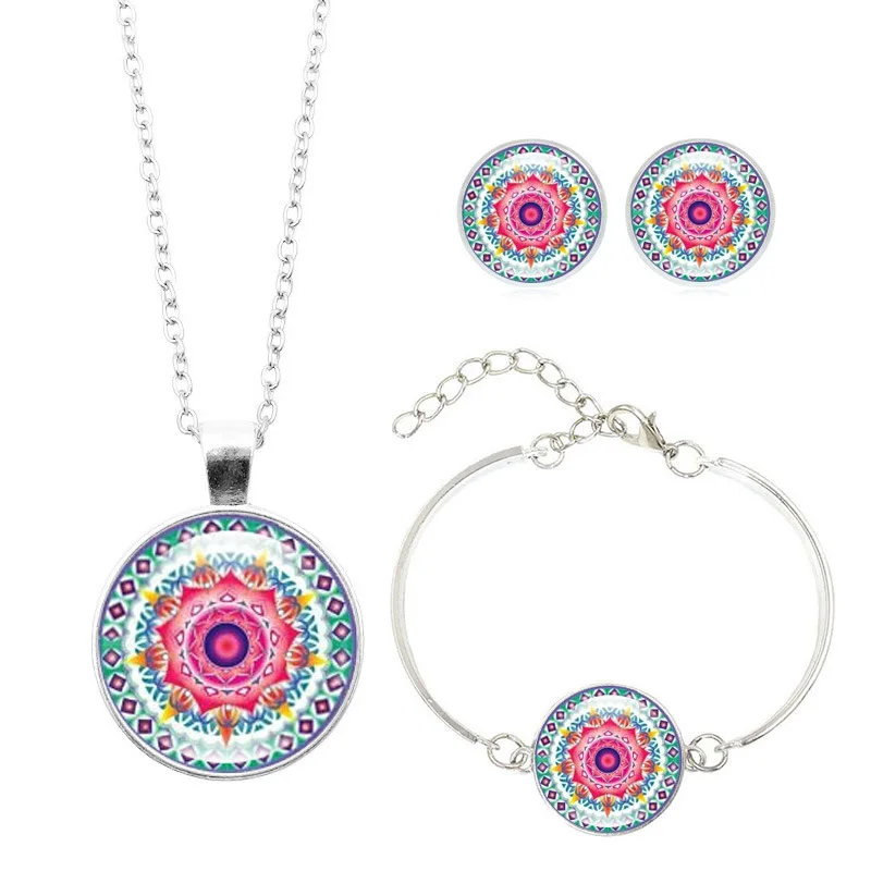 

Hot Sales Datura Flowers Time Stone Necklace Set Bracelets Ear Stud Ornament Set