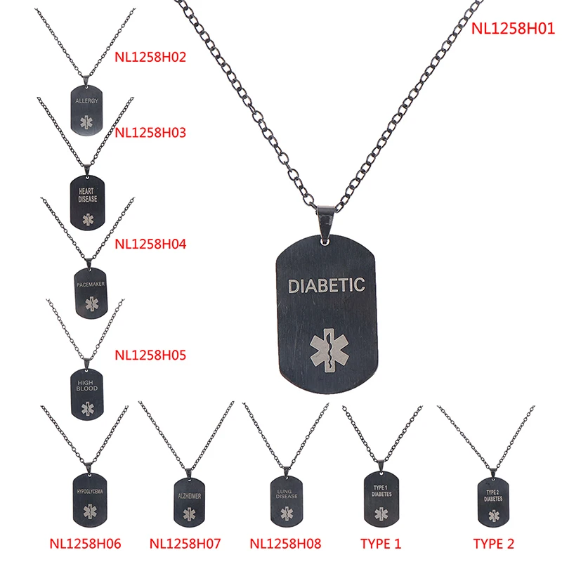 Stainless Steel Custom Engraved Medic ID Military Dog Tag Diabete Pendant Emergency Men Jewelry