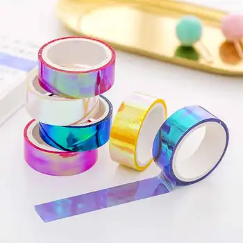 

6 Colors Iridescent Rainbow Laser Washi Masking Tape Sticky Adhesive DIY Craft Decor Washi Tape Stickers Scrapbooking Decorative