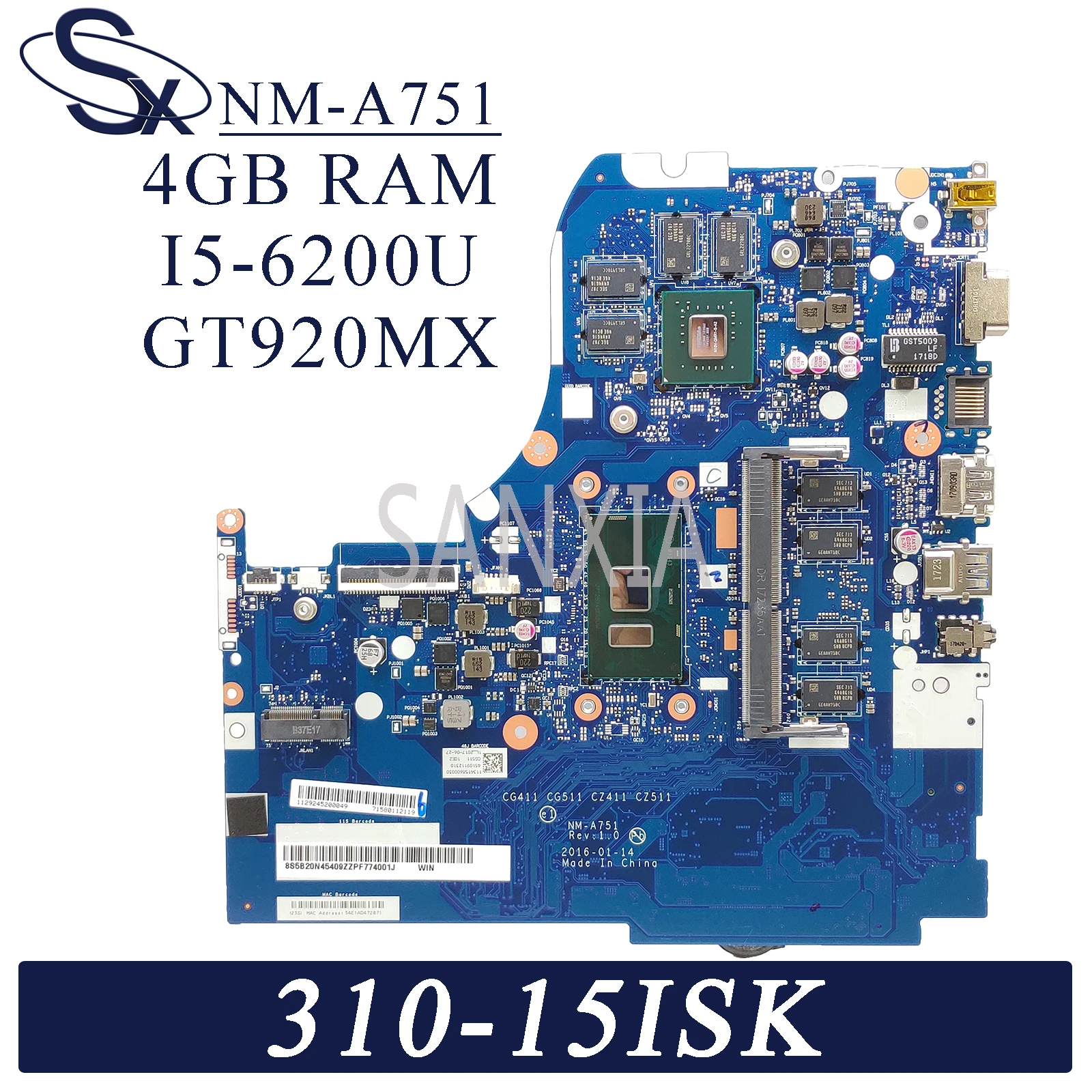 Материнская плата KEFU NM A751 для ноутбука Lenovo 310 15ISK 510 оригинальная материнская 4GB RAM