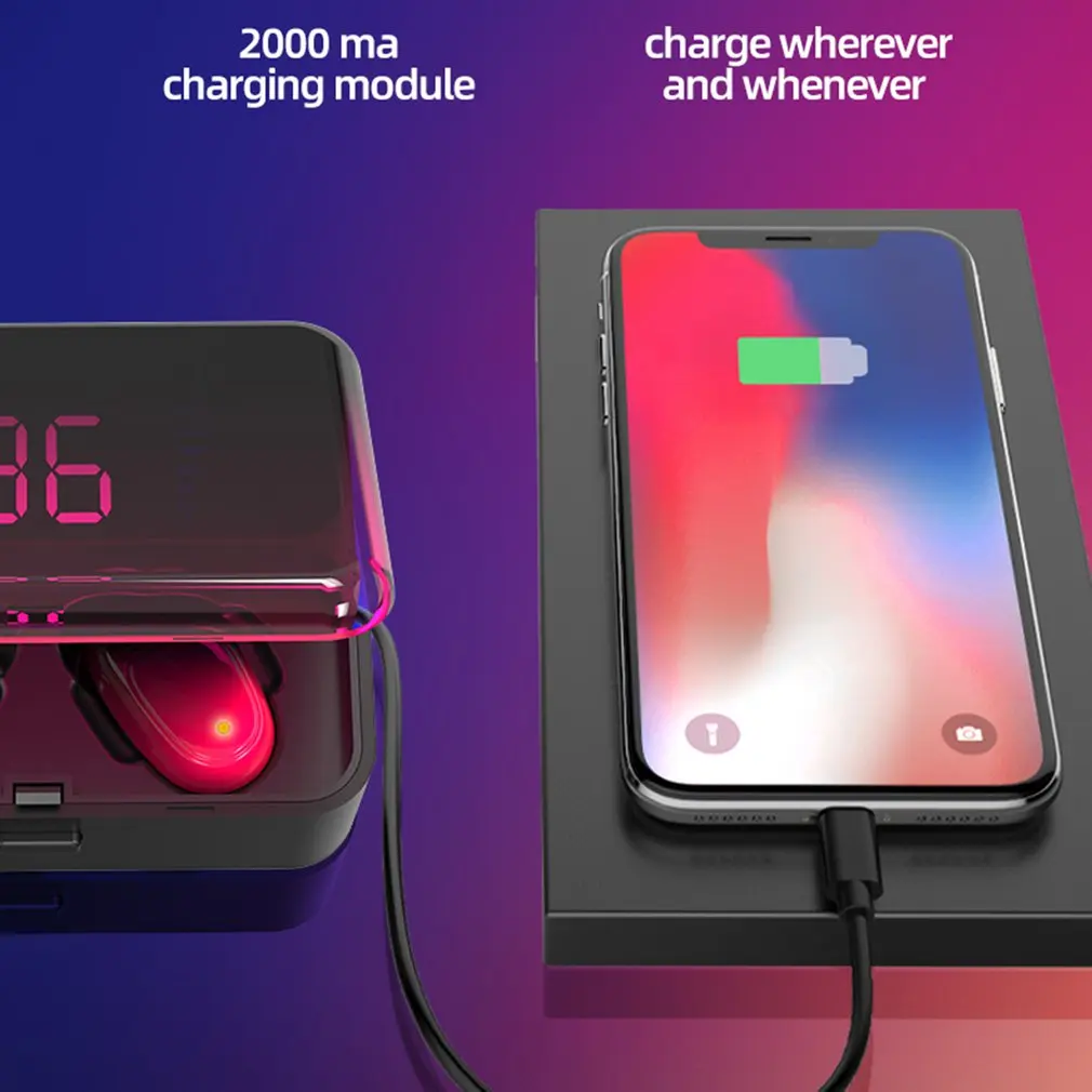 Спортивная водонепроницаемая гарнитура TWS Bluetooth наушники V5.0 Touch беспроводные наушники 9D стерео громкой связи с Мощный светодиодный дисплей