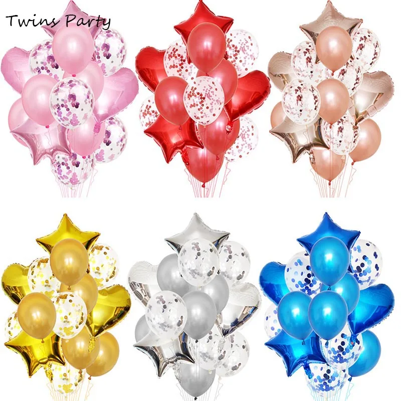 

Twins 14pcs Multi Confetti Balloons Happy Birthday Party Balloons Baby Shower Ballons Wedding Decoration Helium Ballons