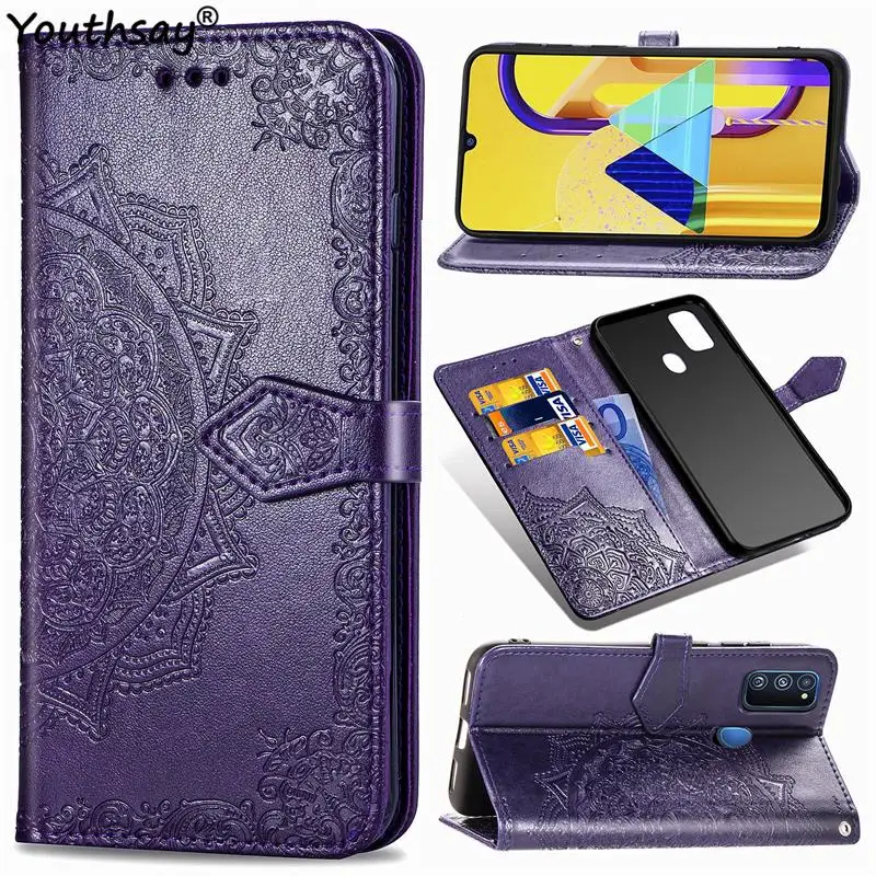 Чехол для Samsung Galaxy M30s мягкий силиконовый чехол с цветком из искусственной кожи |