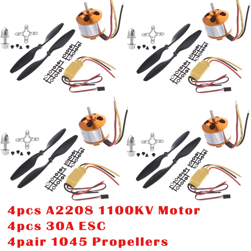 4 компл./лот A2208 1100KV/1400KV/2600KV Бесколлекторный двигатель+ 30A ESC+ 1045 пропеллер с вращением по часовой стрелке и против часовой стрелки) 1 пара) мульти-ротор - Цвет: 1100KV esc propeller