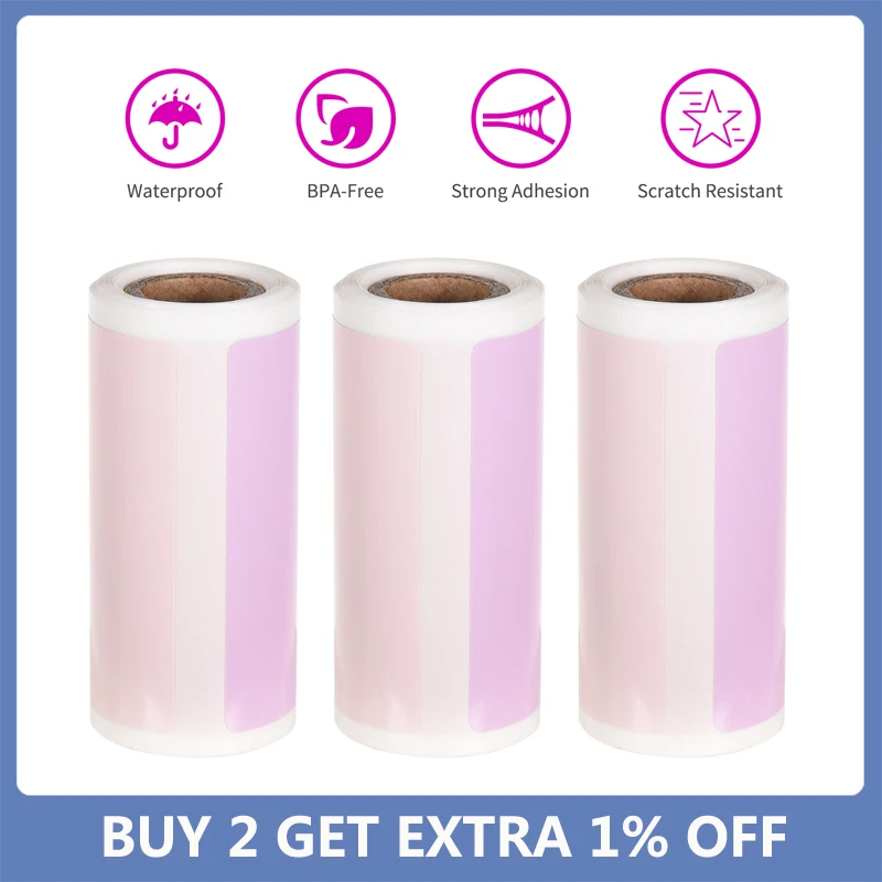 Rollo de papel adhesivo térmico directo, 3 rollos, 2x1,2 pulgadas, 100 hojas para impresora térmica de bolsillo, Peripage