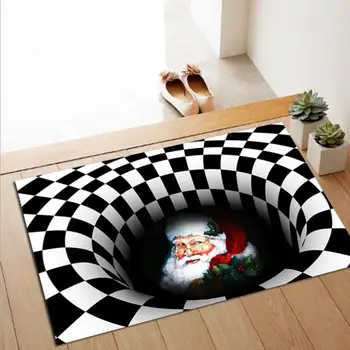 

Door Mat Santa Claus 3D Optical Illusion Carpet Floor Rug Non-slip Rectangle Living Room Bedroom Floor Mat Christmas Decoration