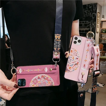 

for Cover iPhone 11 Pro Max Xs Max XR 7 8 Plus Crossbody Lanyard Wrist Strap Hard Back Case for iPhone 6s+ X Phone Holder Fundas