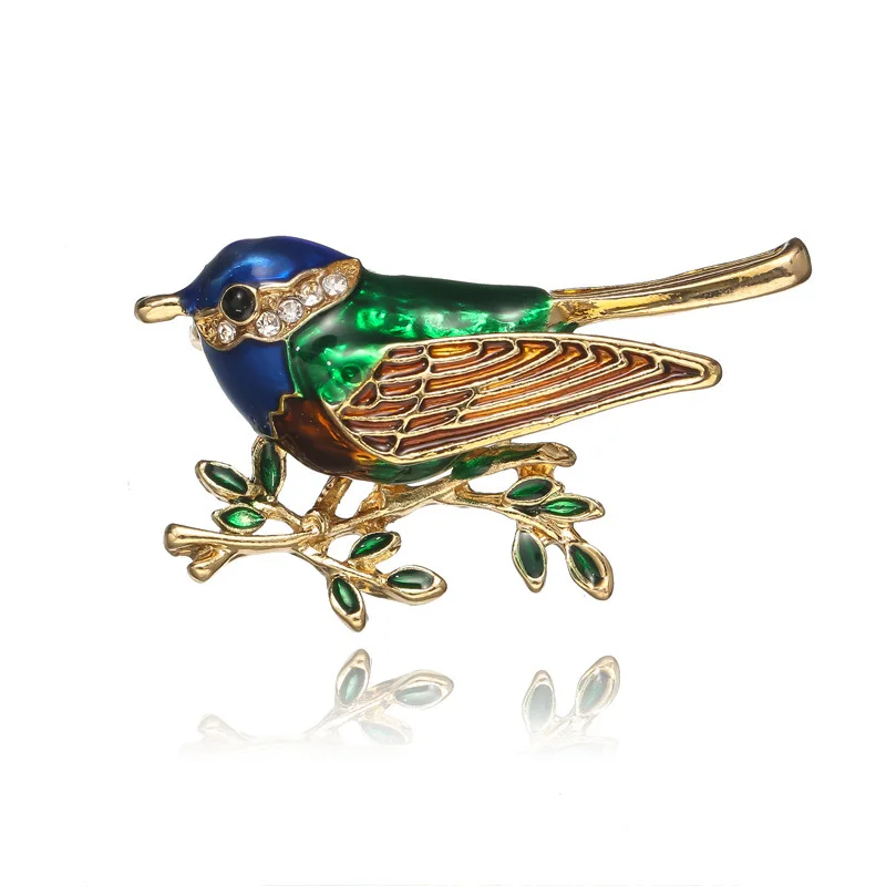 

New Style Oil Drop Coloured Drawing Bird Brooch Simple Fashion Corsage Suit Elegant Alloy Pearl Brooch Accessories