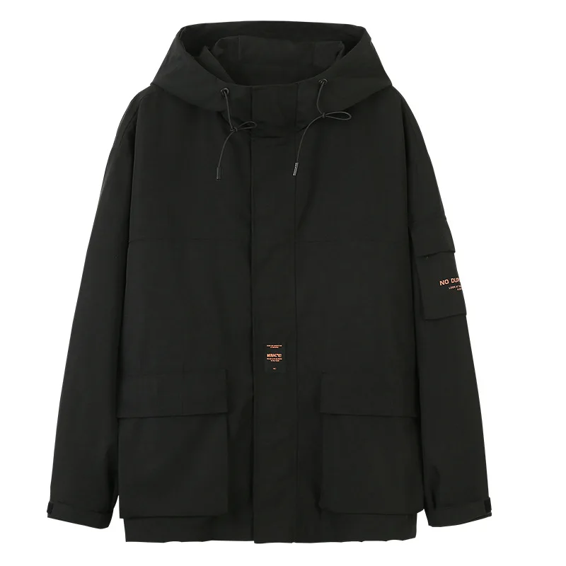 Black Chtengiber High Street Мужская куртка в стиле хип-хоп Уличная Мужская куртка с капюшоном Winbreakers Pocket Tooling Sweatshirs Casaco Masculino - Цвет: Black