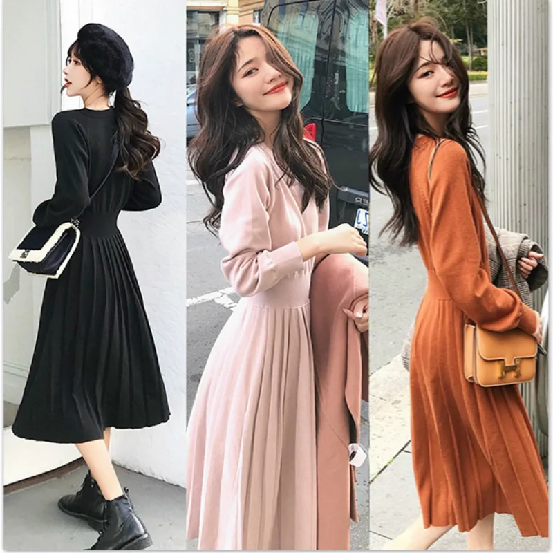 

Elegant Jersey Dress Women's Spring And Autumn 2019 New Style Waist Hugging Slim Fit Long Hong Kong Style Base Shirt Immortal Sw