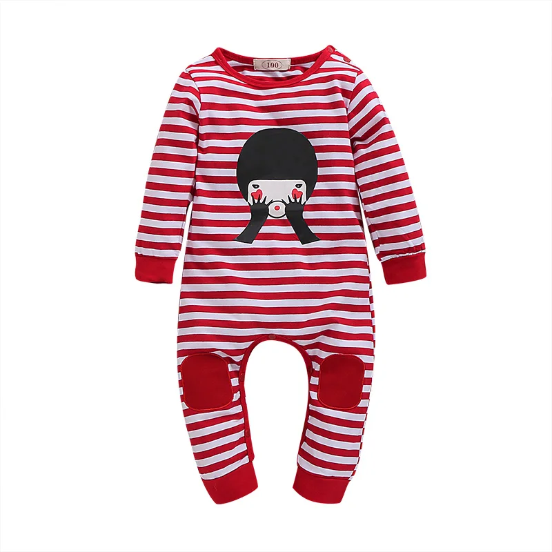 Осенний комбинезон в полоску с длинными рукавами и рисунком для маленьких девочек; Детский Повседневный Комбинезон; комбинезон для детей 0-18 месяцев